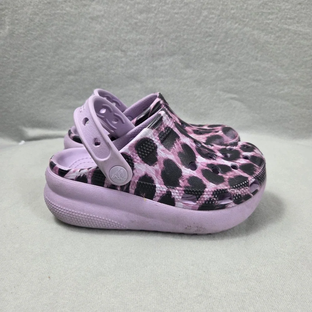 Crocs Kids Classic Cutie Clog Purple Leopard Print Platform Sandals Size C12